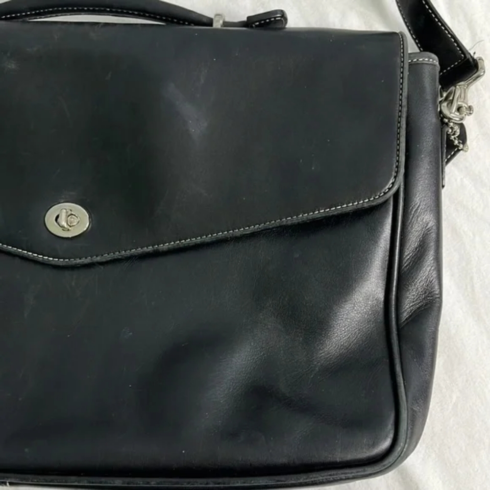 Vintage Coach Unisex Large Black Leather Briefcase Laptop Bag - Picture 2 of 4